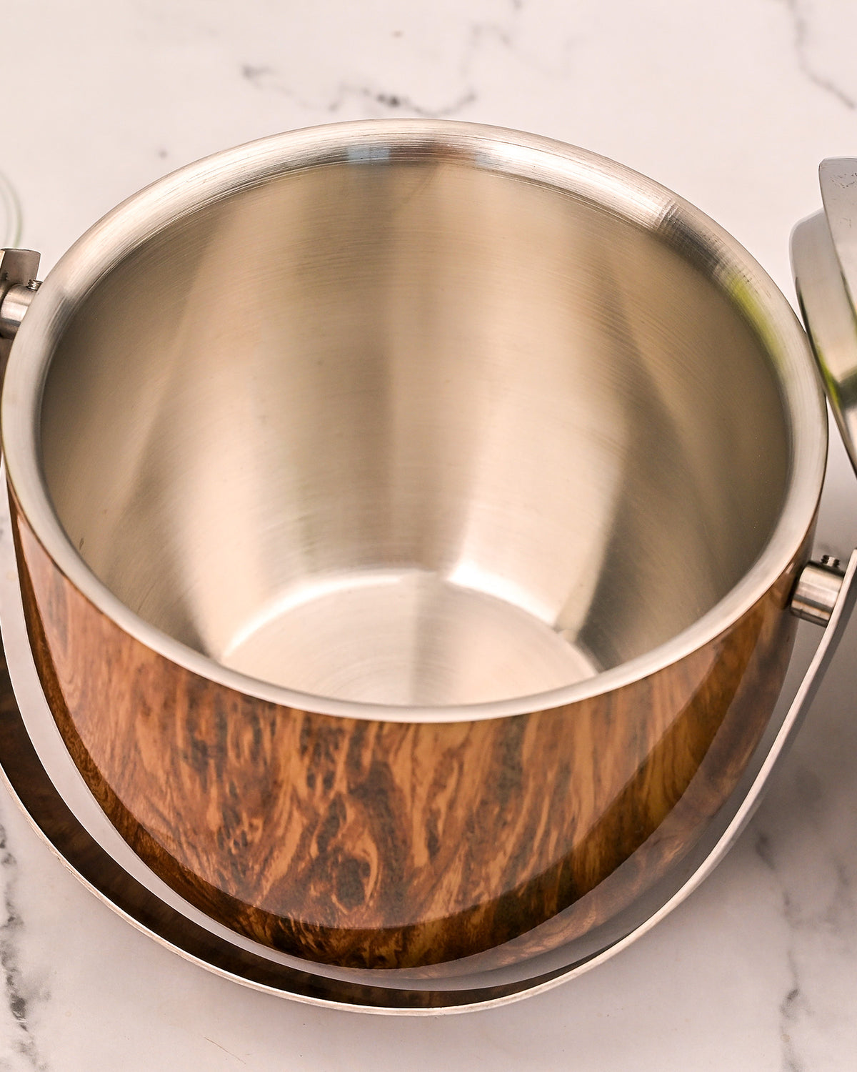 Close-Up of Luxe Stainless Steel Ice Bucket Surface Details