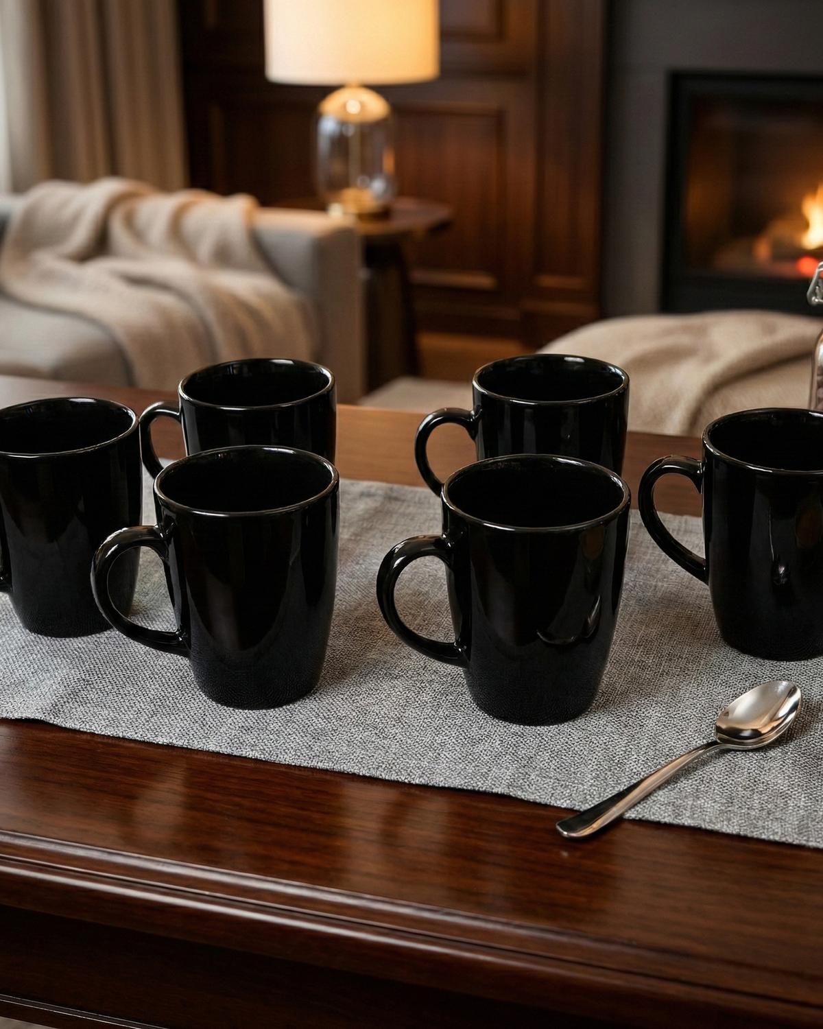 Luxe black ceramic coffee mugs set of 6