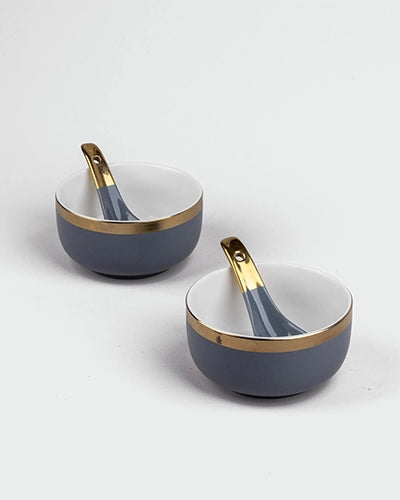 Luxe grey porcelain gold rim bowl set of 2