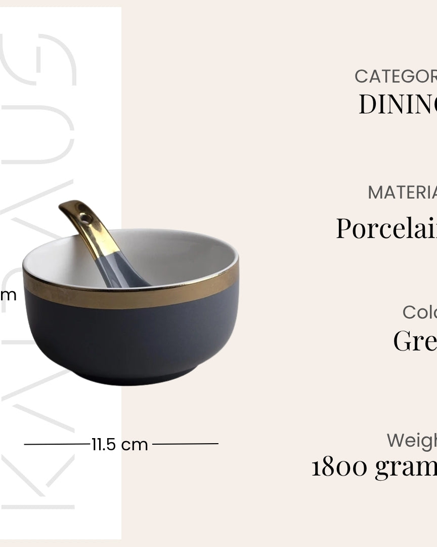 Elegant grey gold rim ceramic-style serving bowls