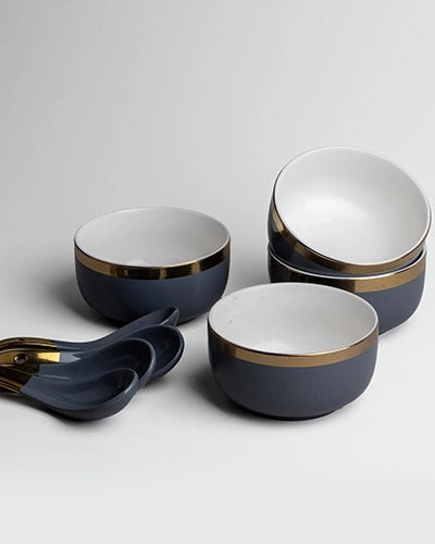 Stylish gold rim grey serving bowls for dining