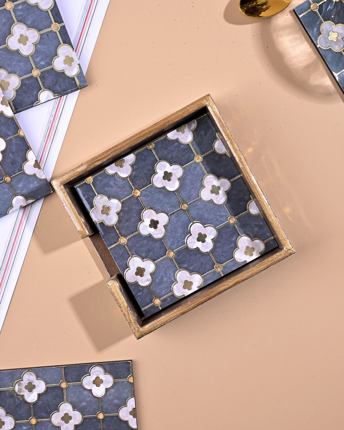 Luxury artisan wooden coasters arranged together