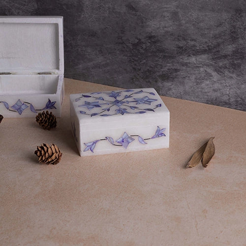 Luxury blue marble jewelry box with elegant detailing