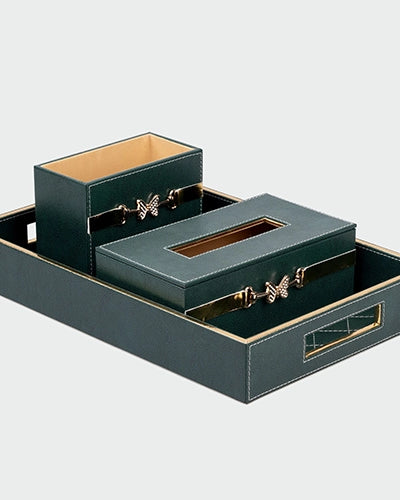 Elegant green leather bathroom set with sophisticated finish