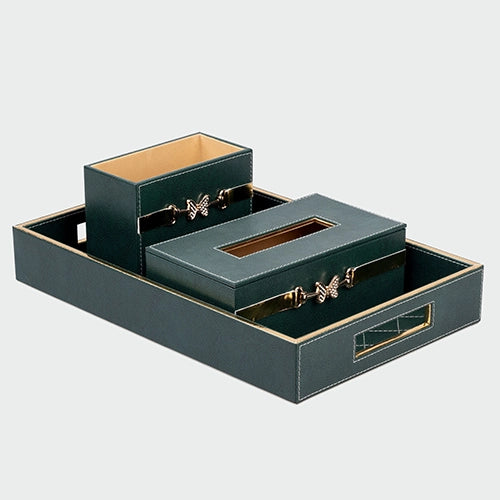 Elegant green leather bathroom set with sophisticated finish
