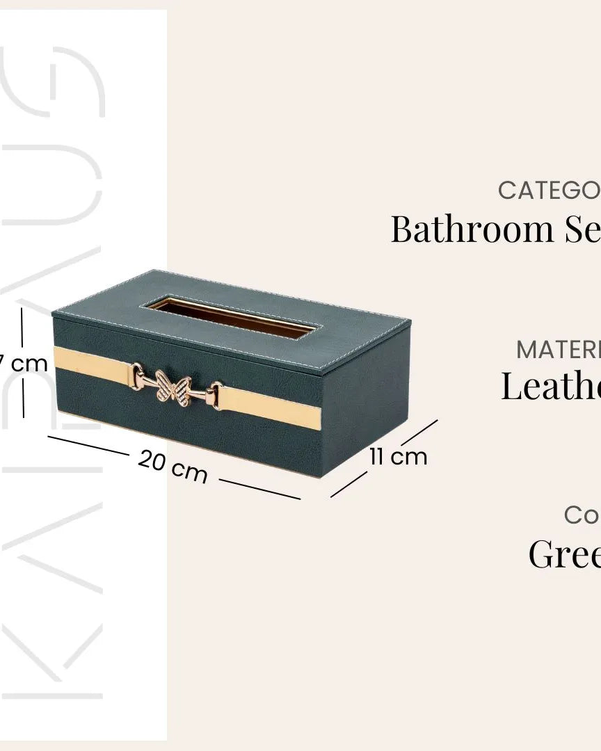Stylish green leather bathroom organizer set for home interiors