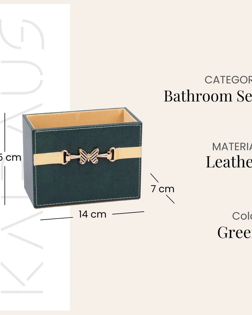 Decorative green leather bath accessories with refined detailing