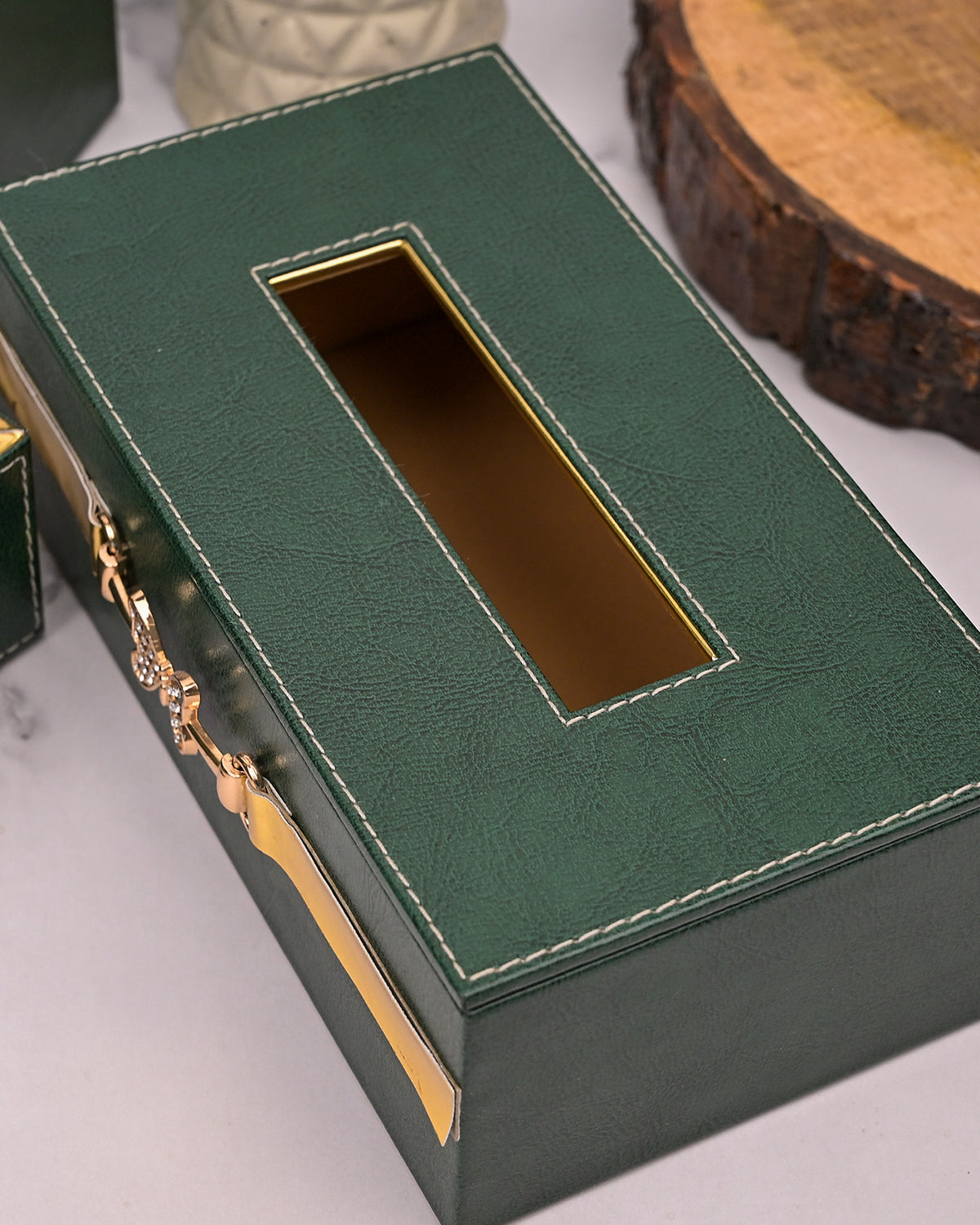 Premium green leather bathroom essentials set for stylish spaces