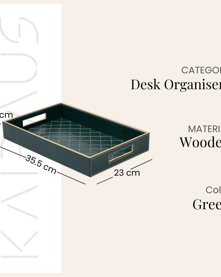 Luxury green leather desk organiser for home office