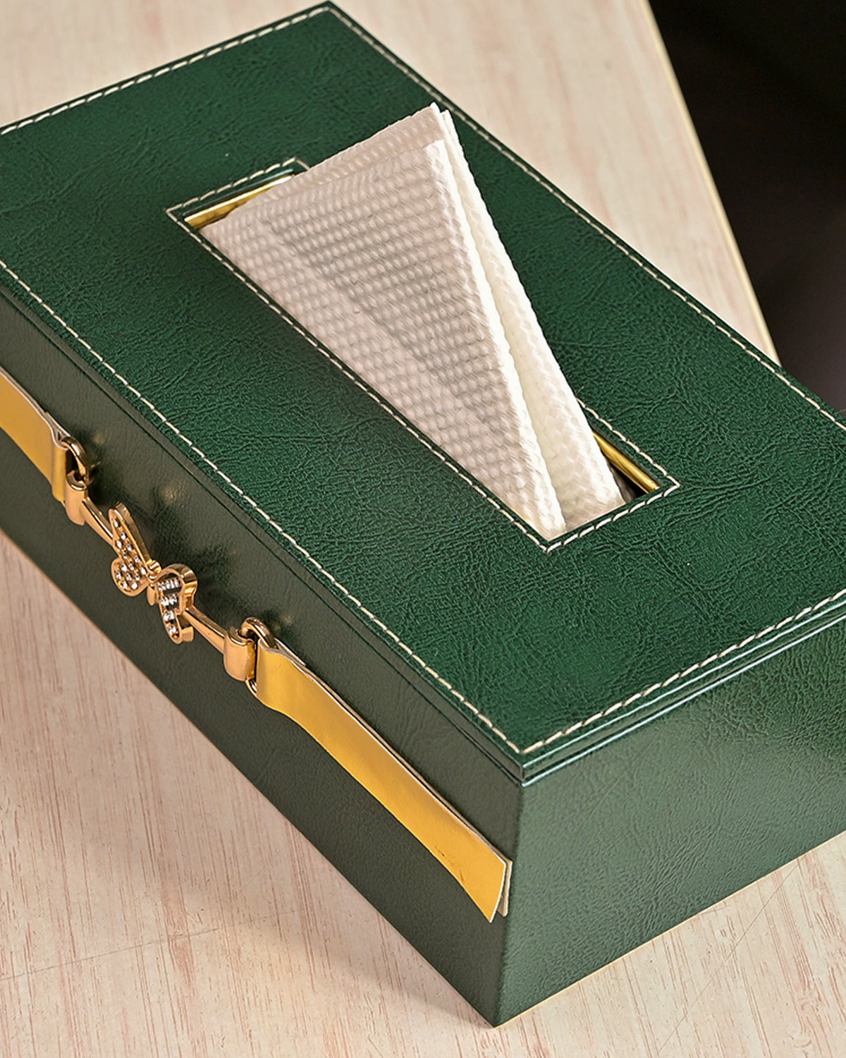 High-end green leather desk organiser for executive workspace