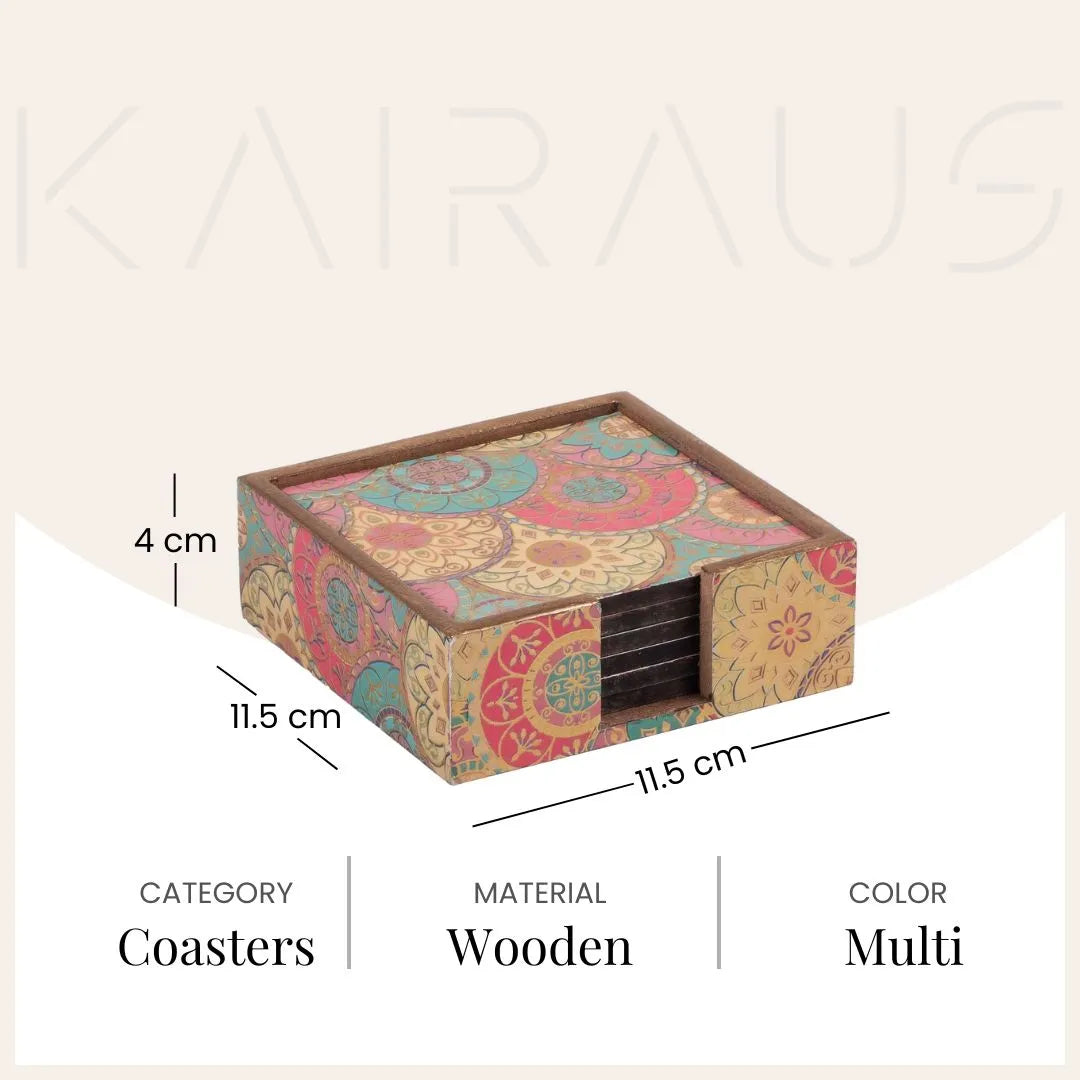 Six-piece Mandala printed coaster set for dining table