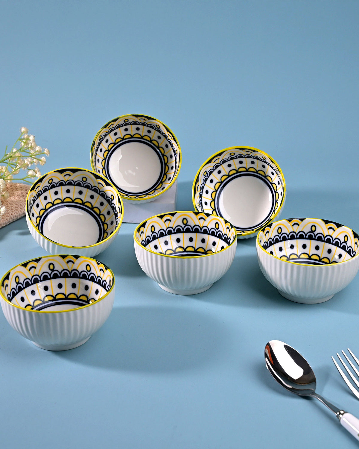 Mandala handcrafted porcelain bowls set of 6