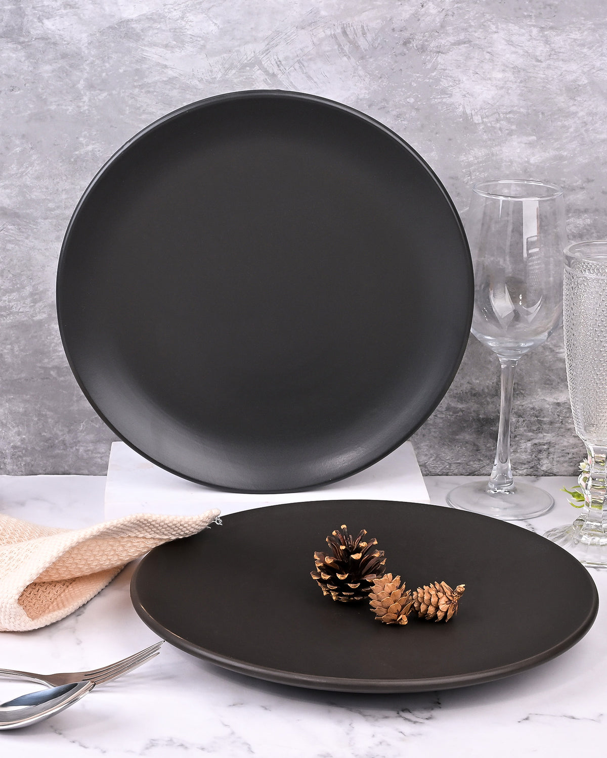 Matte black ceramic dinner plates set of 2