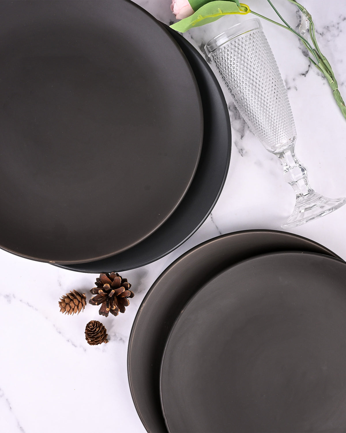 10.5 inch black ceramic dinner plates for serving meals