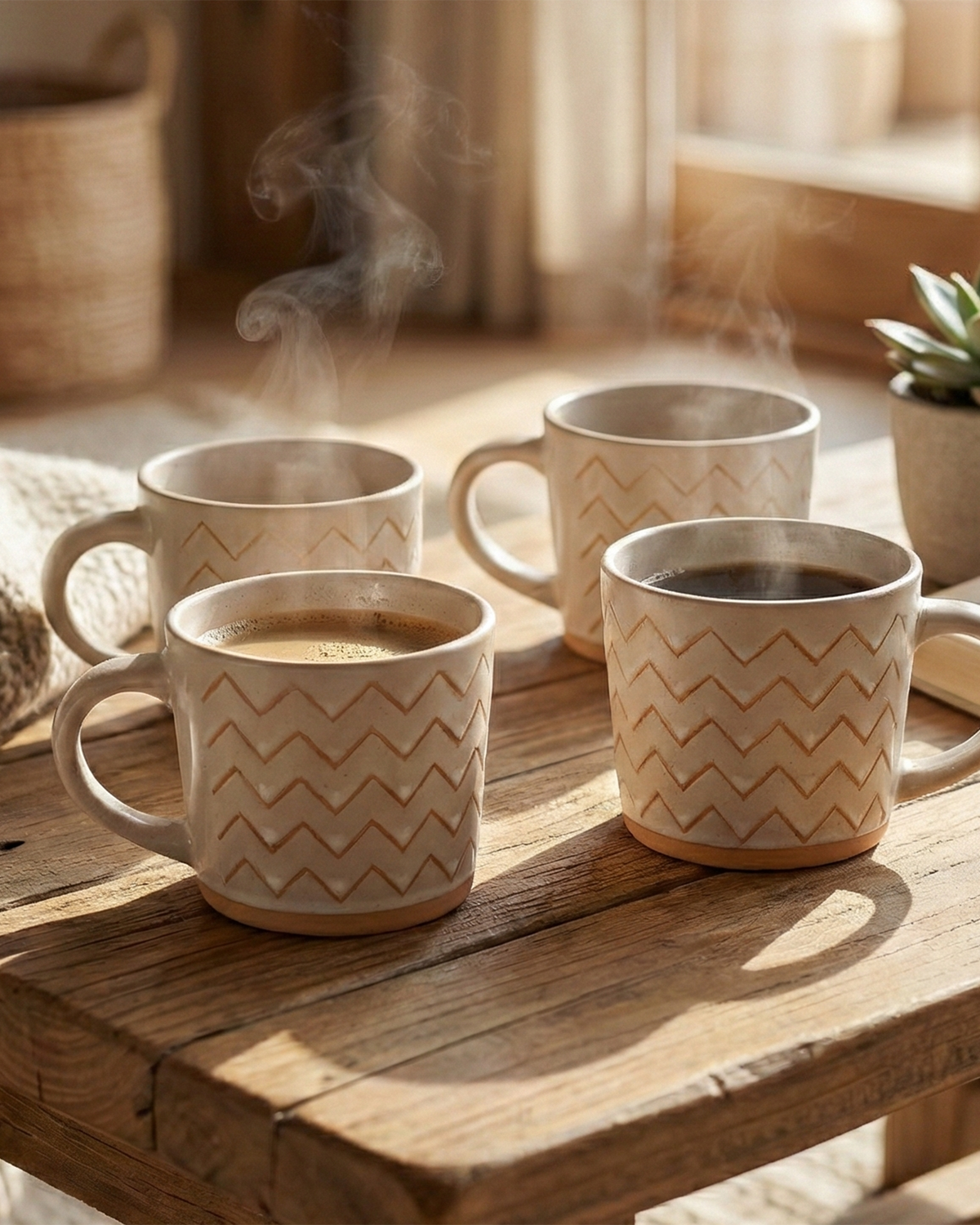 Meandering Ceramic Coffee Mug Set of 4