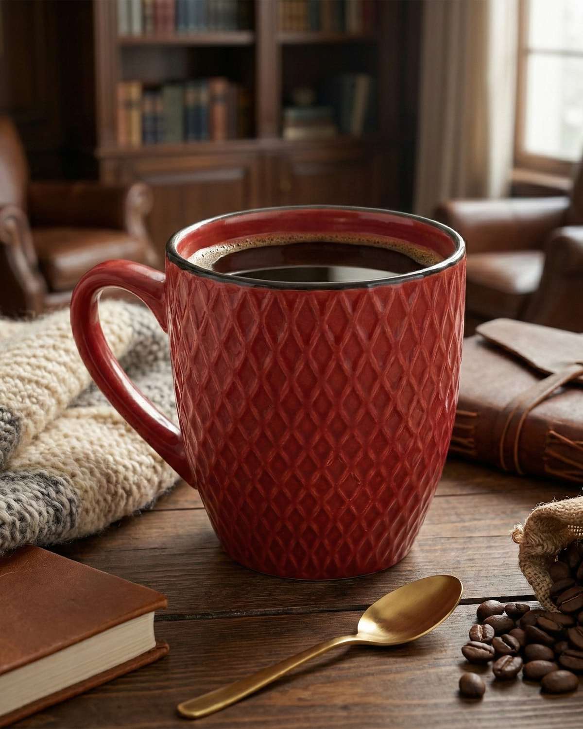 Set of 4 merlot ceramic coffee mugs