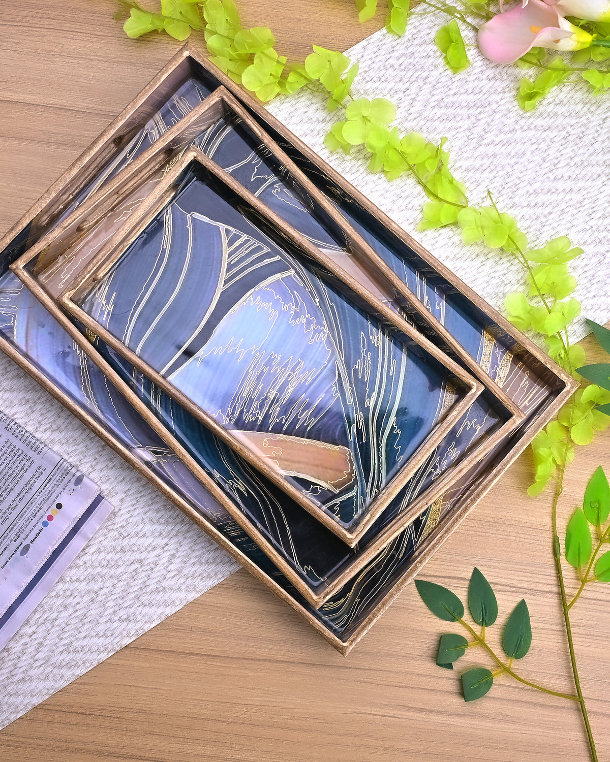 Midnight Mystery serving tray set of 3 in black