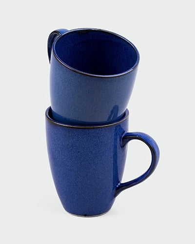 Midnight Sea Ceramic Coffee Mugs Arranged on a Kitchen Counter