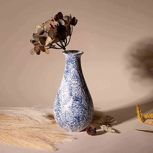 Midnight blue textured bottle vase with elegant finish