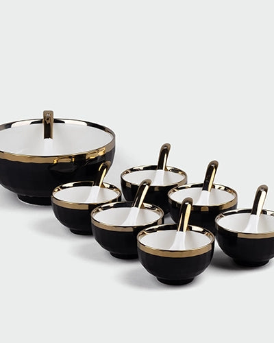 Elegant porcelain bowls with midnight black and gold finish