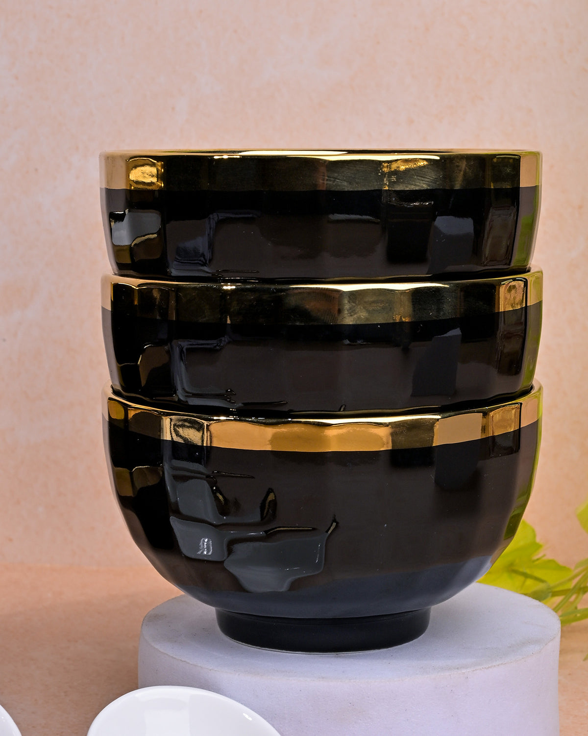 Refined midnight-toned porcelain serving bowls