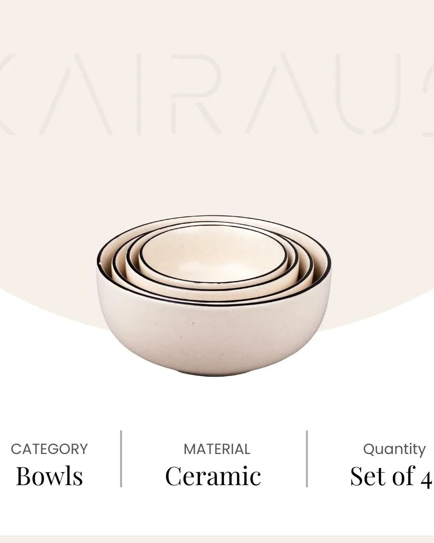 Four-piece matte ceramic serving bowl set