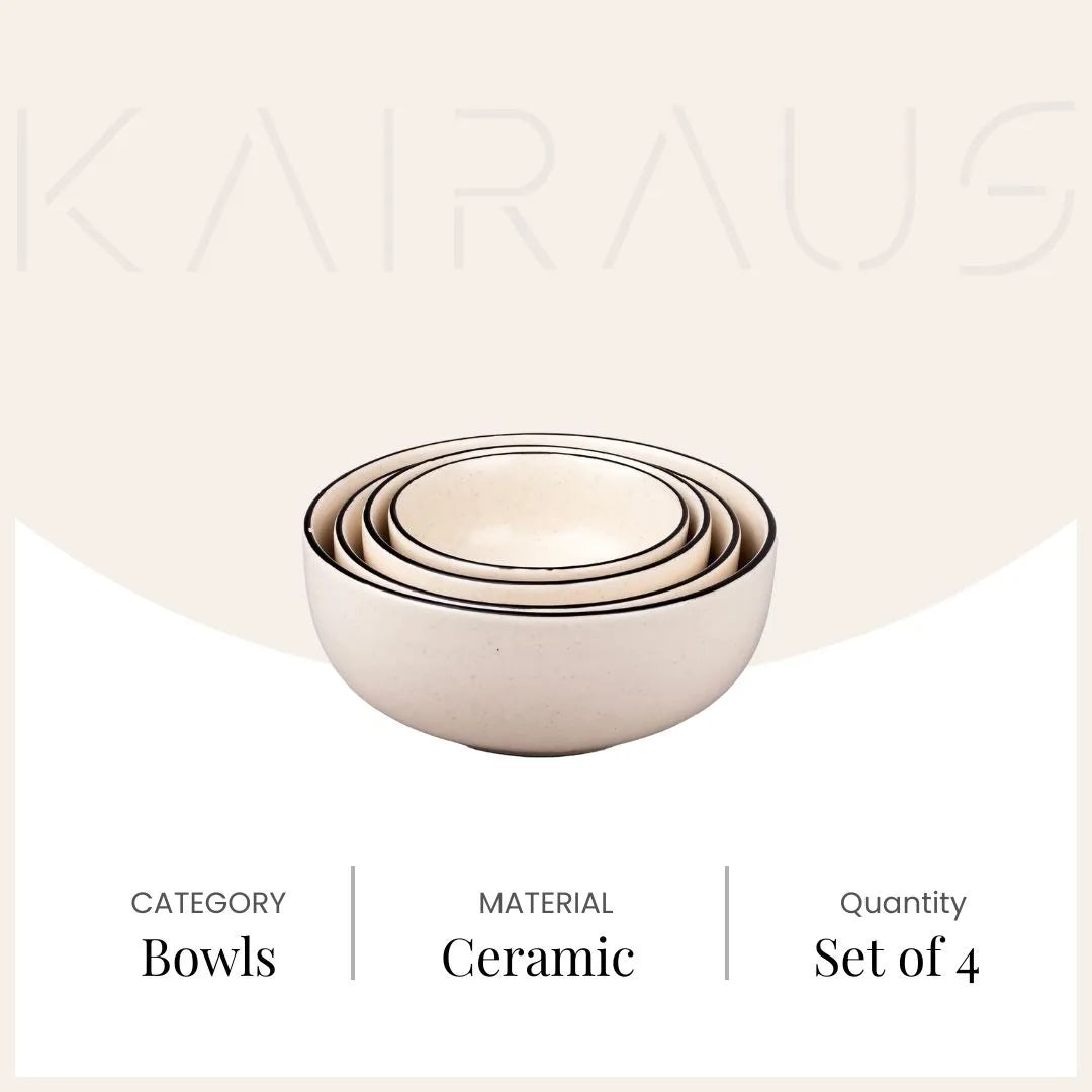 Four-piece matte ceramic serving bowl set