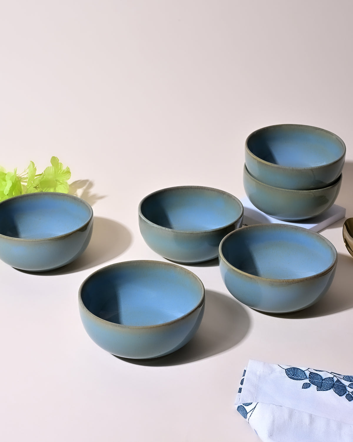 Mint green porcelain serving bowl set of 6