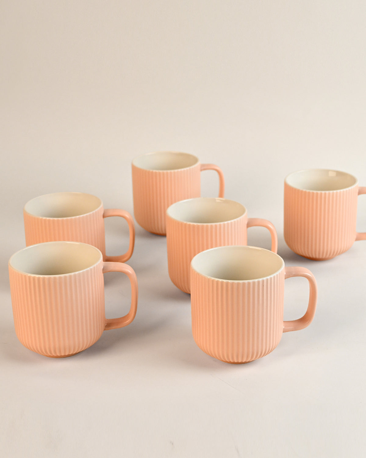 Misty rose ribbed bone china coffee mugs