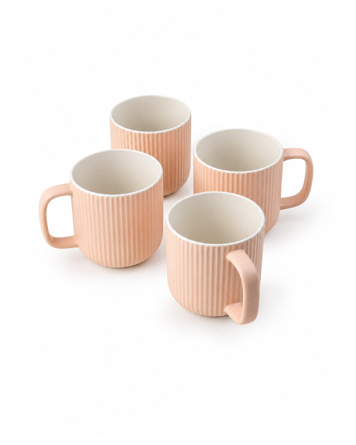 Set of four Misty Rose Ribbed New Bone China coffee mugs