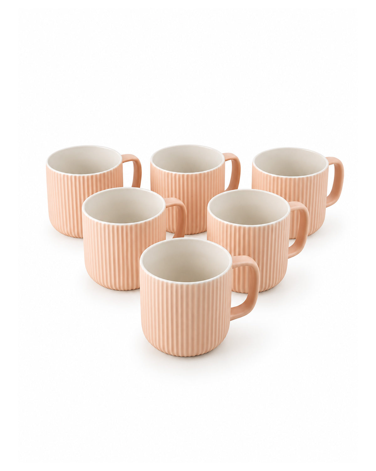 Set of six Misty Rose Ribbed New Bone China coffee mugs