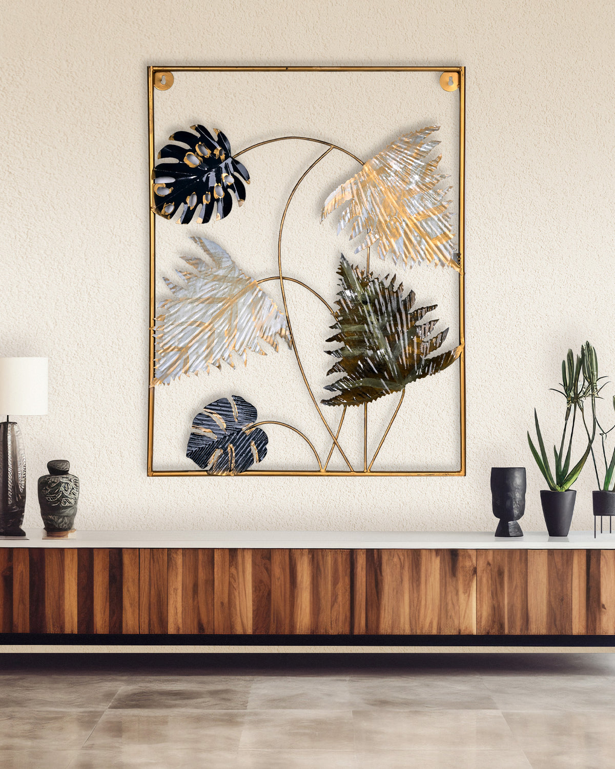 Modern metal leaf wall art with elegant botanical design