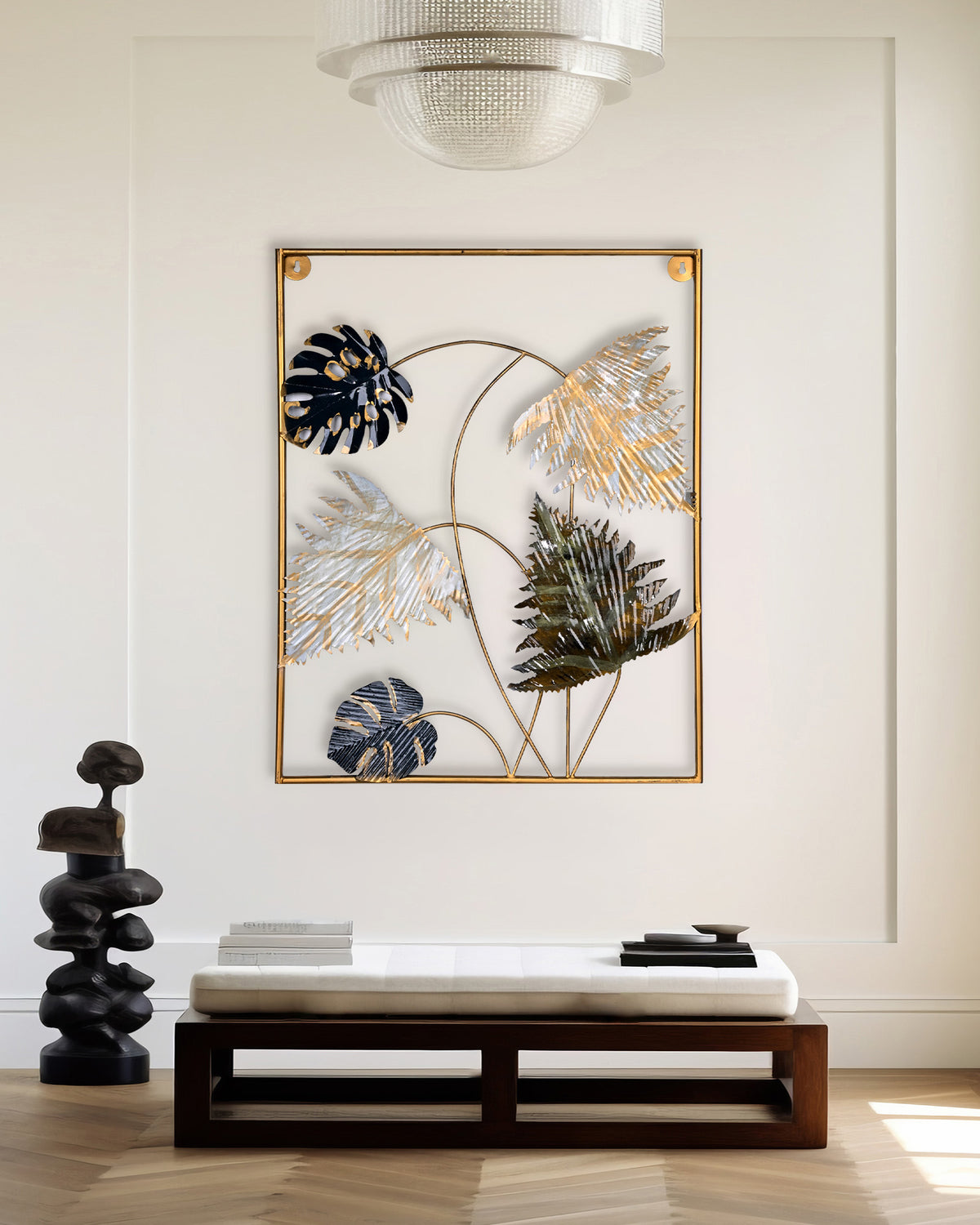 Decorative metal leaf wall art with intricate detailing