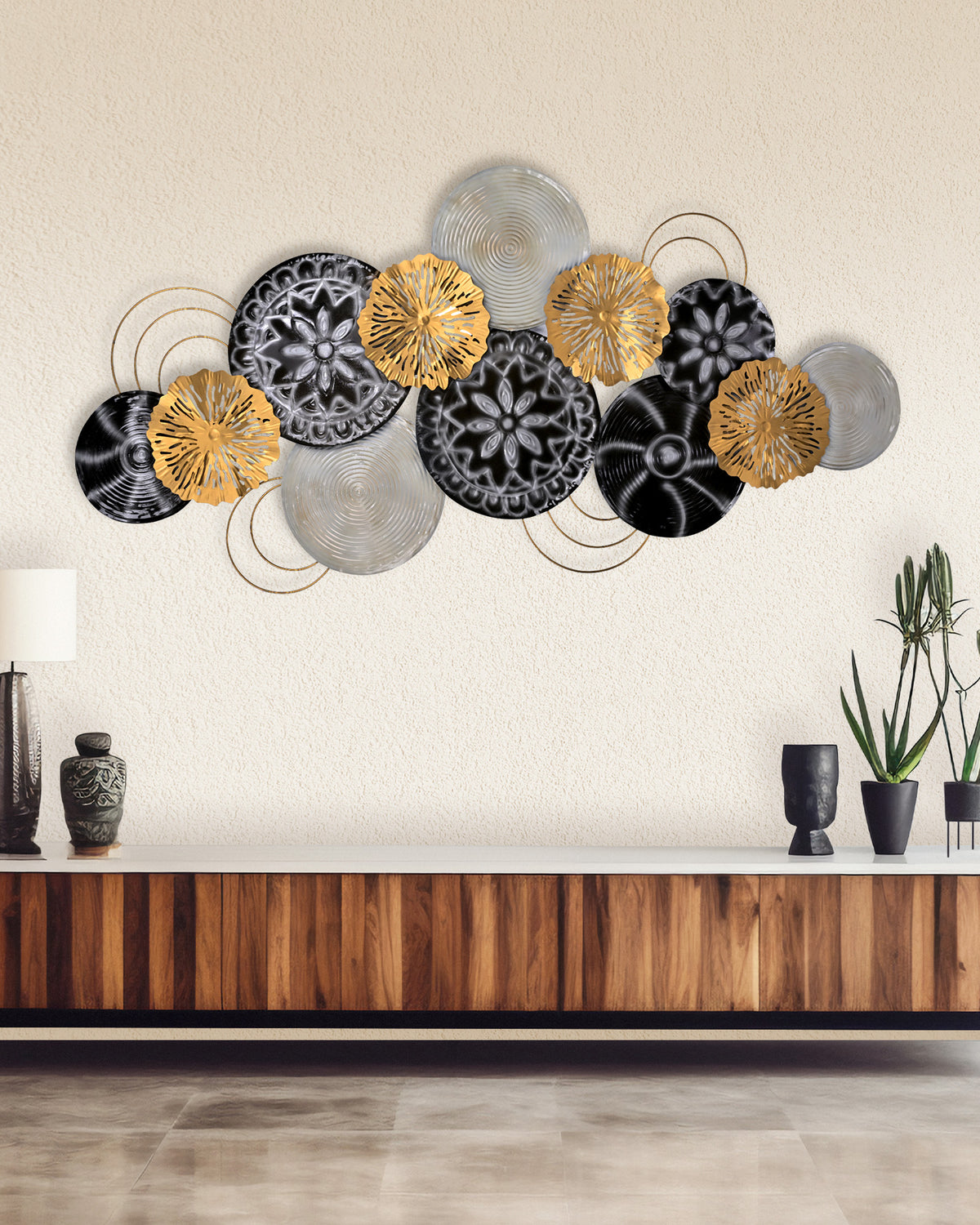 Modern multicolour metallic plate wall art with vibrant design