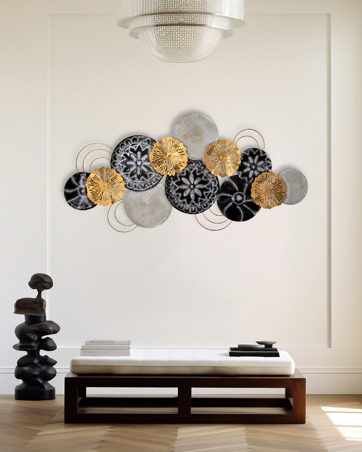 Modern metal plate wall art featuring multiple vibrant colours