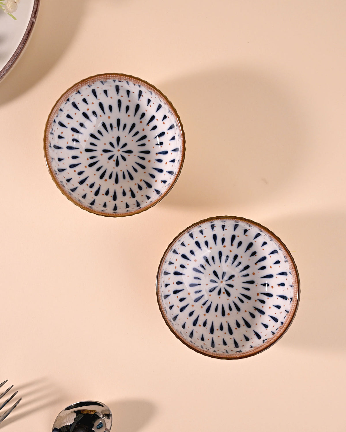 Blue and white Monsoon Dreamscape porcelain serving bowls