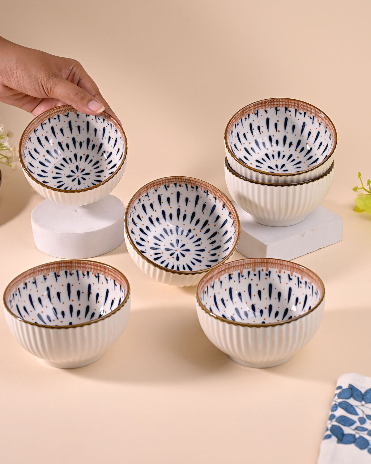 Set of six Monsoon Dreamscape porcelain bowls
