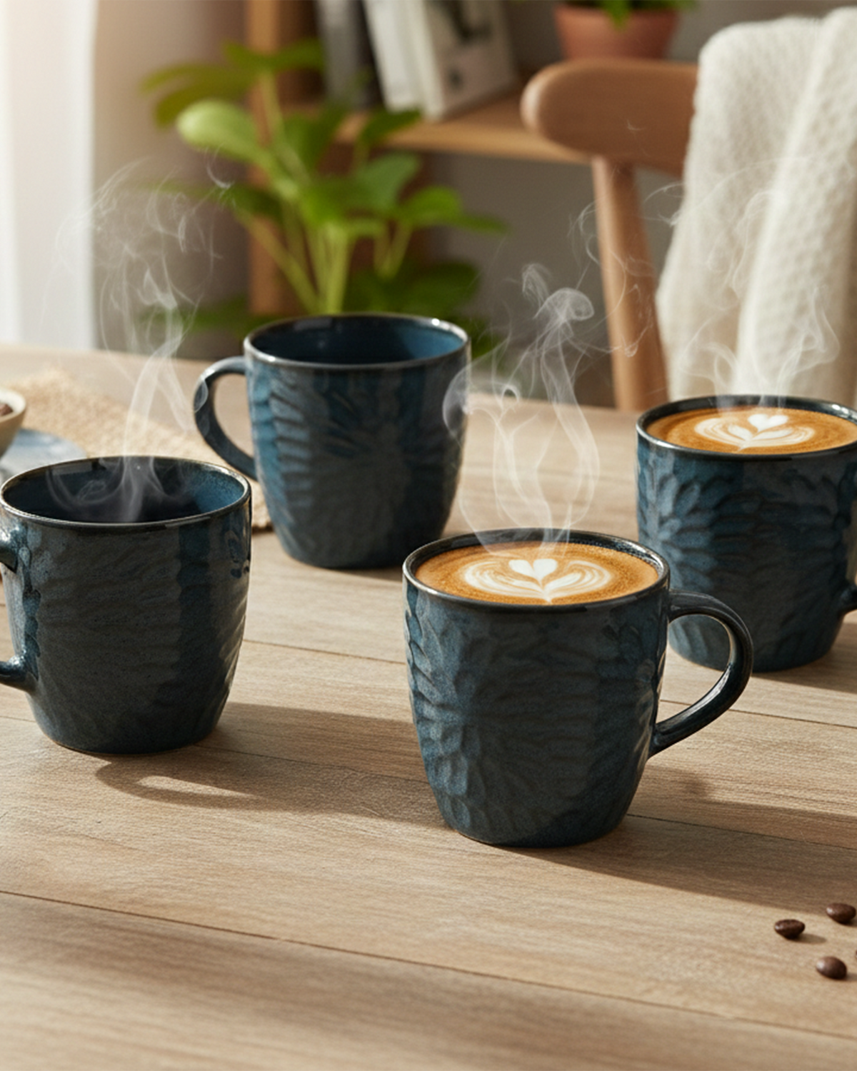 Mosaic Denim Hue Ceramic Tea Cup Set of 4