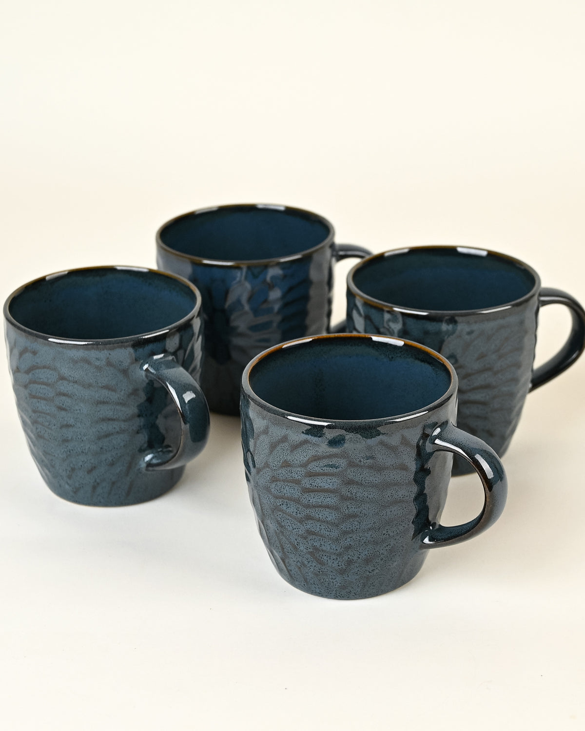 Denim blue mosaic ceramic tea cups