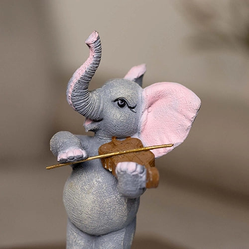 Elephant musician statues for living room shelf and tabletop styling