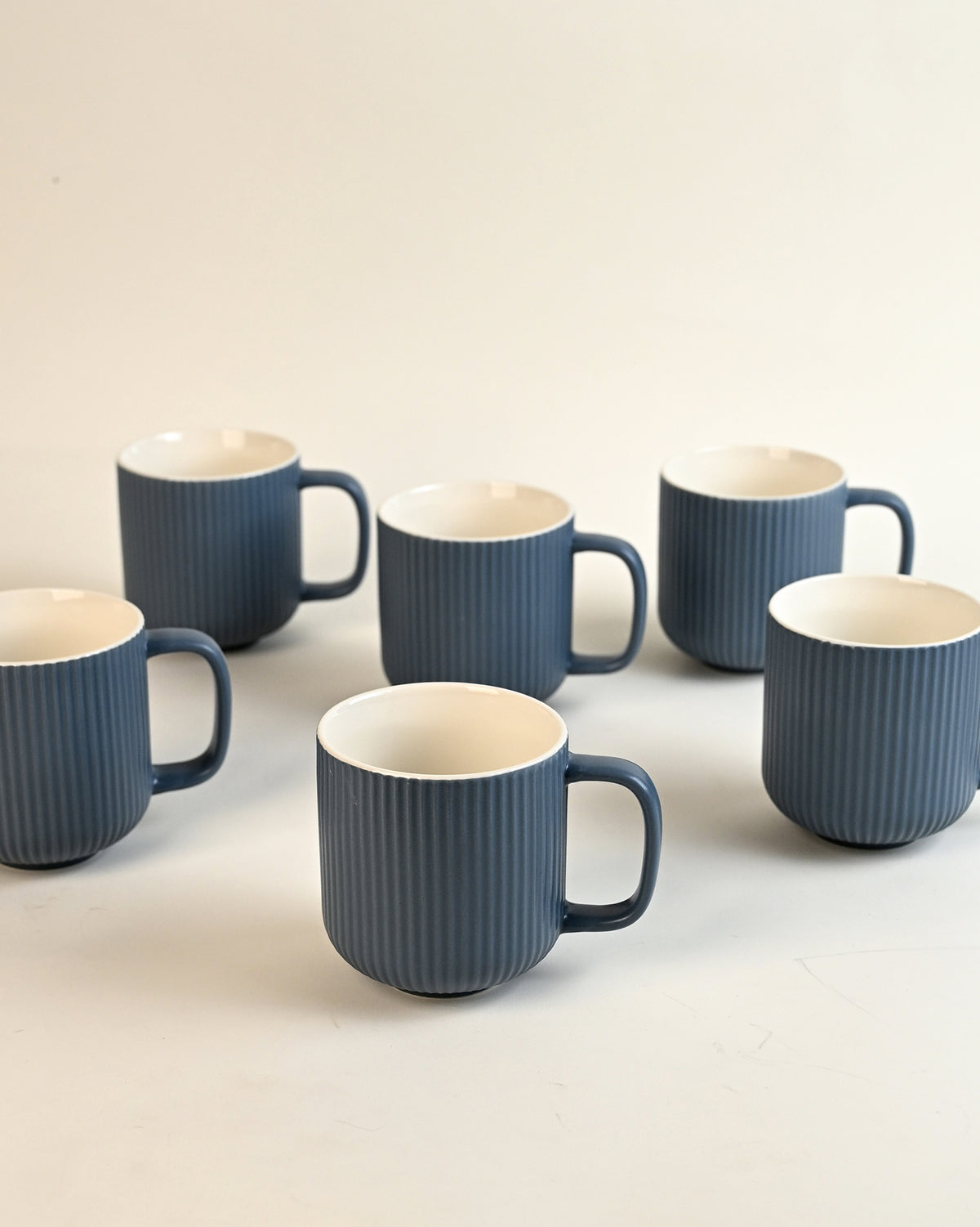 Oceanic ribbed bone china coffee mugs
