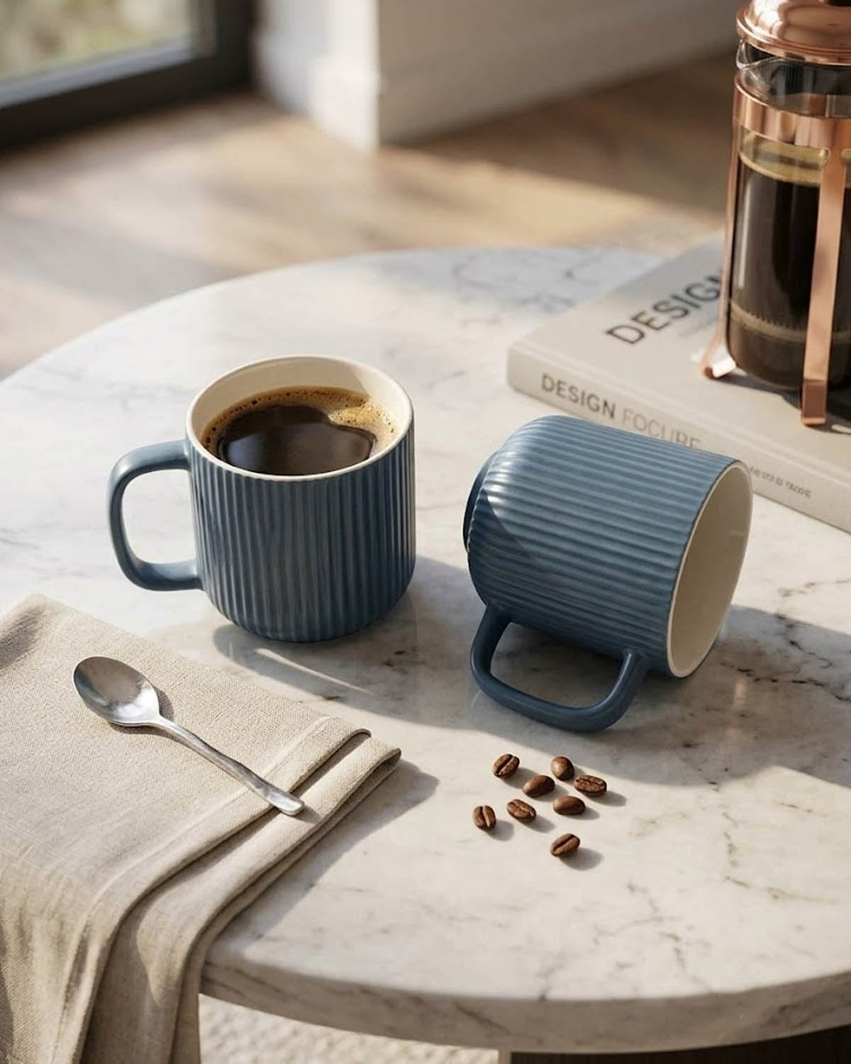 Oceanic Ribbed New Bone China coffee mug set of 2