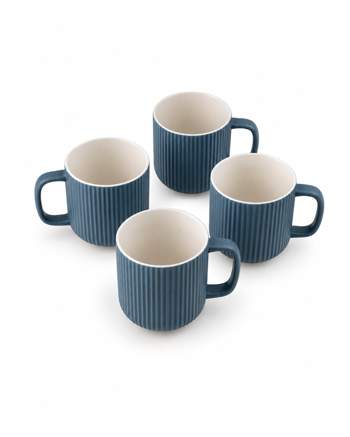 Set of four Oceanic Ribbed New Bone China coffee mugs