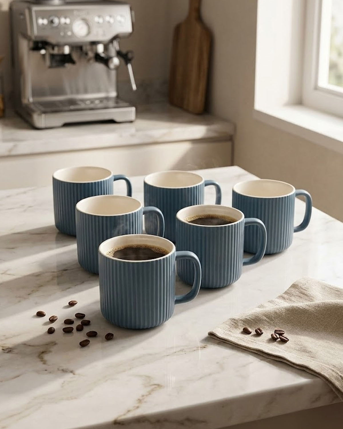 Oceanic Ribbed New Bone China coffee mug set of 6