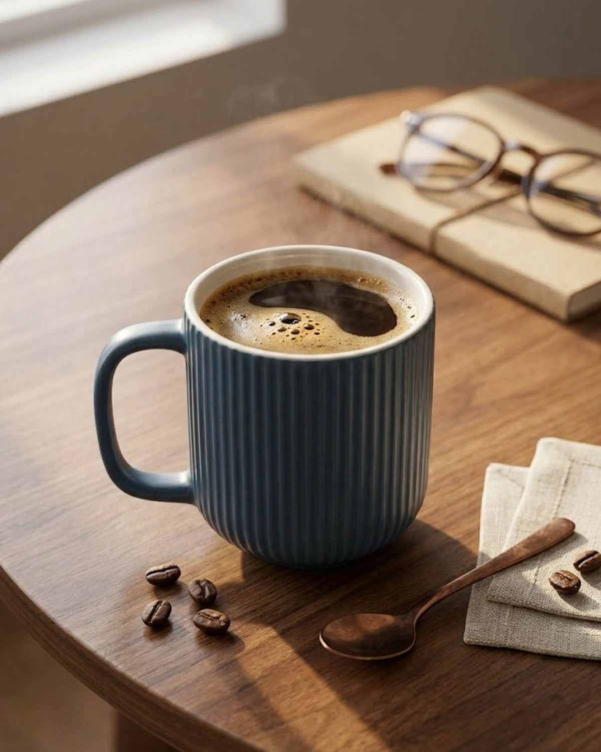 Elegant Oceanic Ribbed bone china coffee mug set