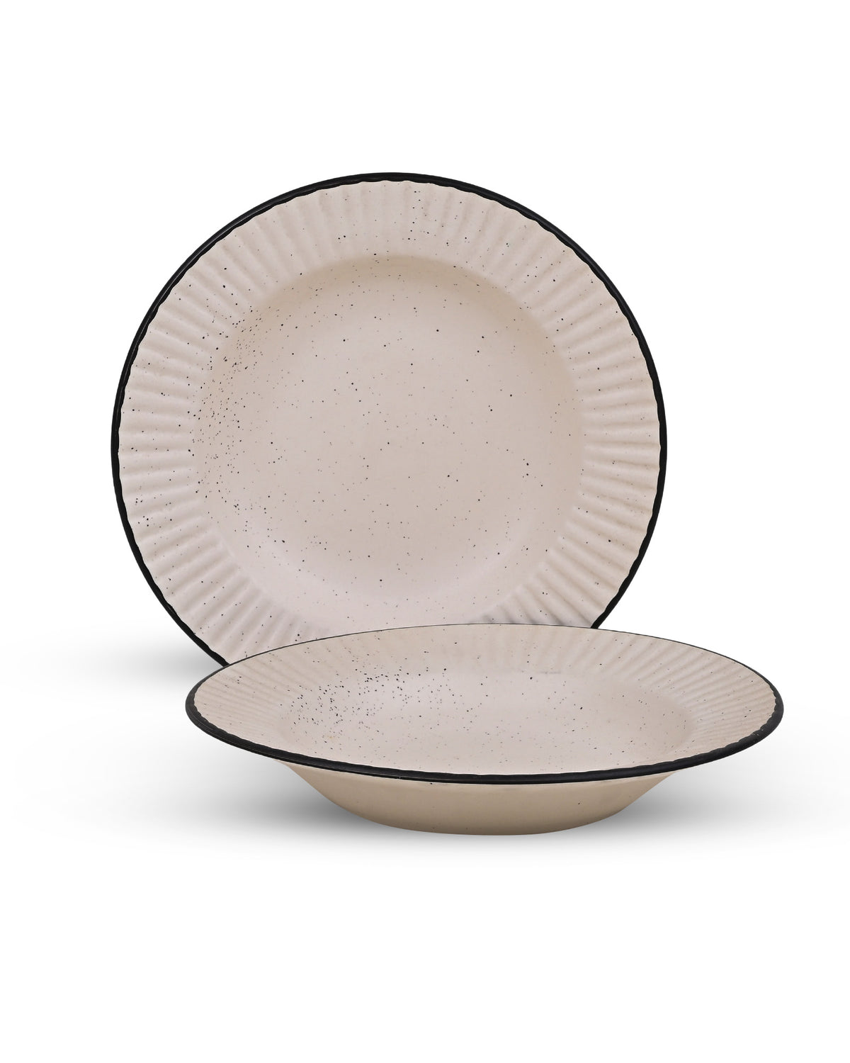 Set of 2 off-white and black ceramic snack plates