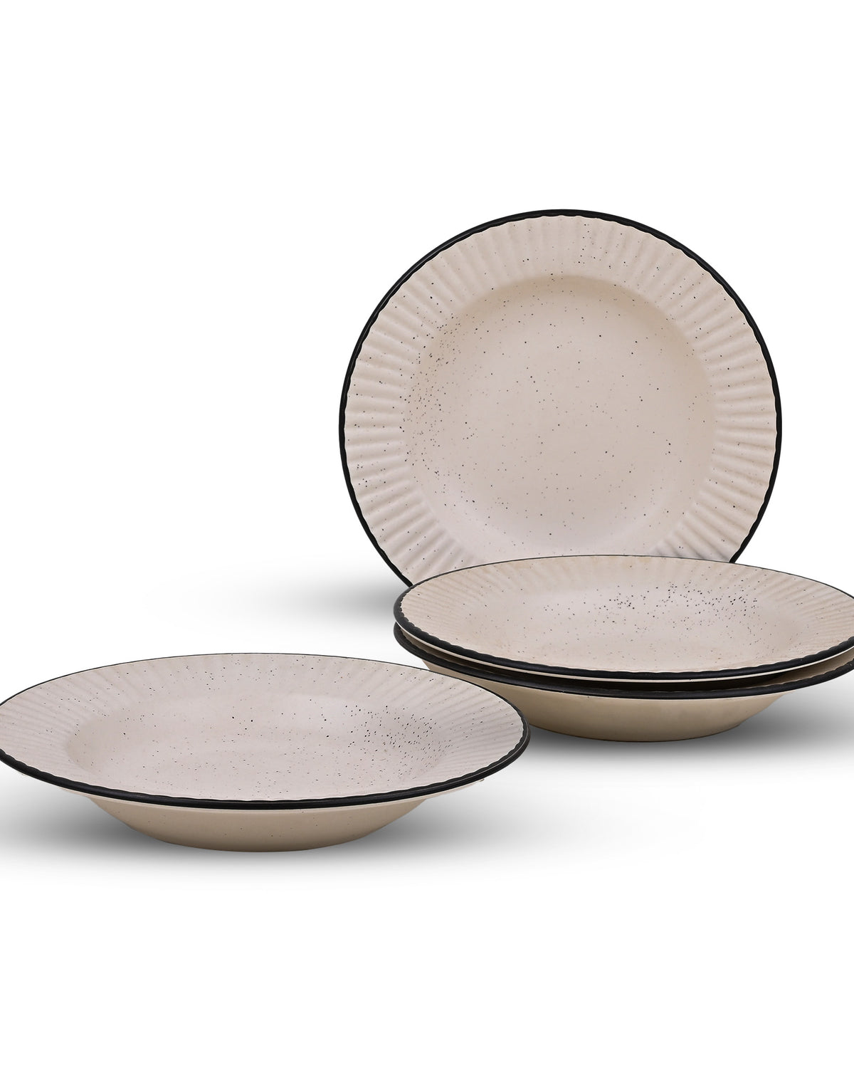 Set of 4 off-white and black ceramic snack plates