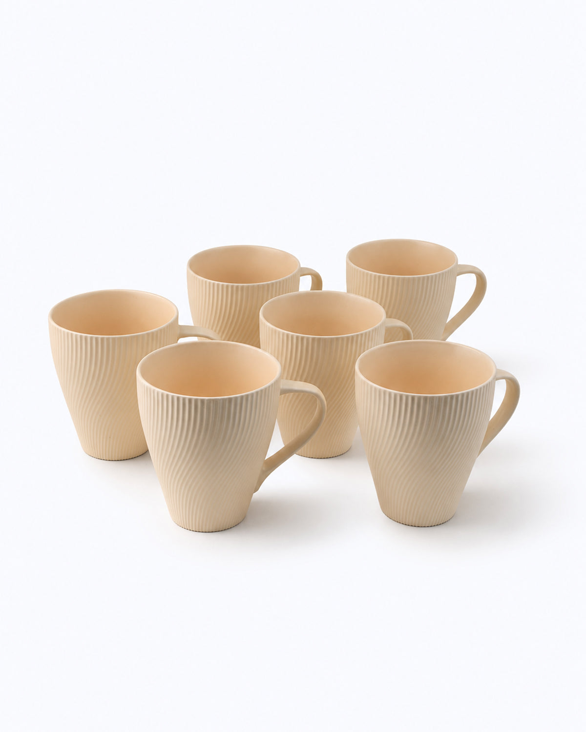 Set of six pale peach New Bone China coffee mugs