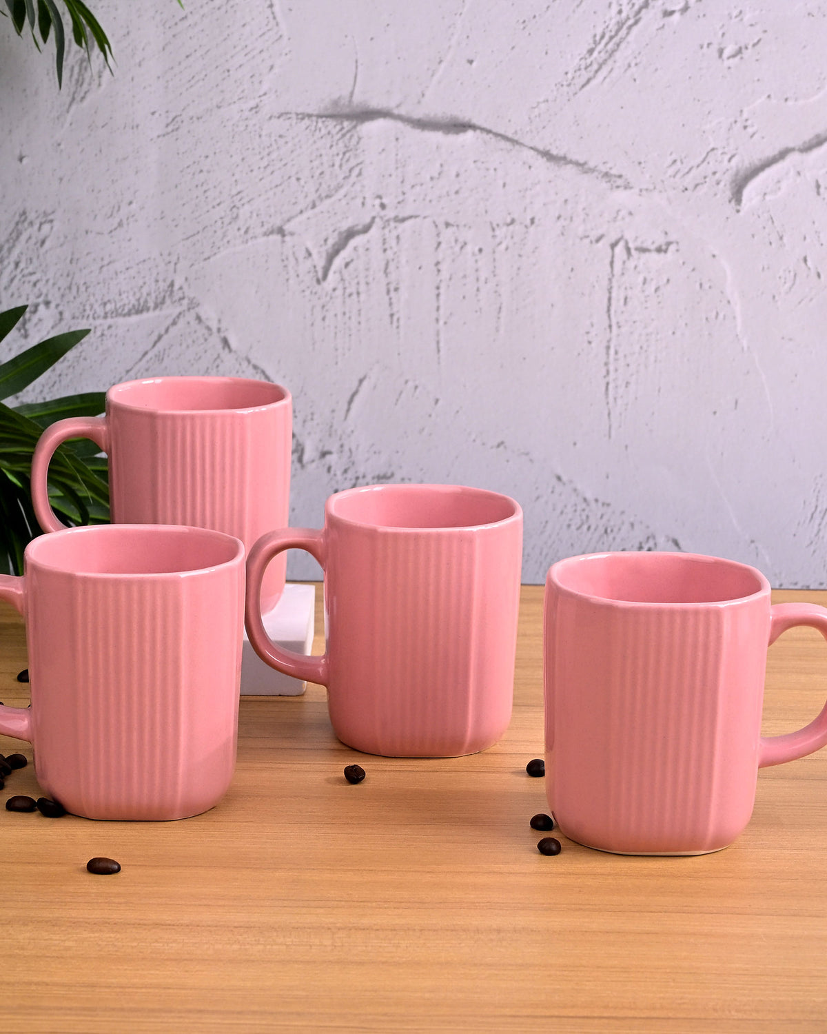 Pastel pink ceramic coffee mug set of 4
