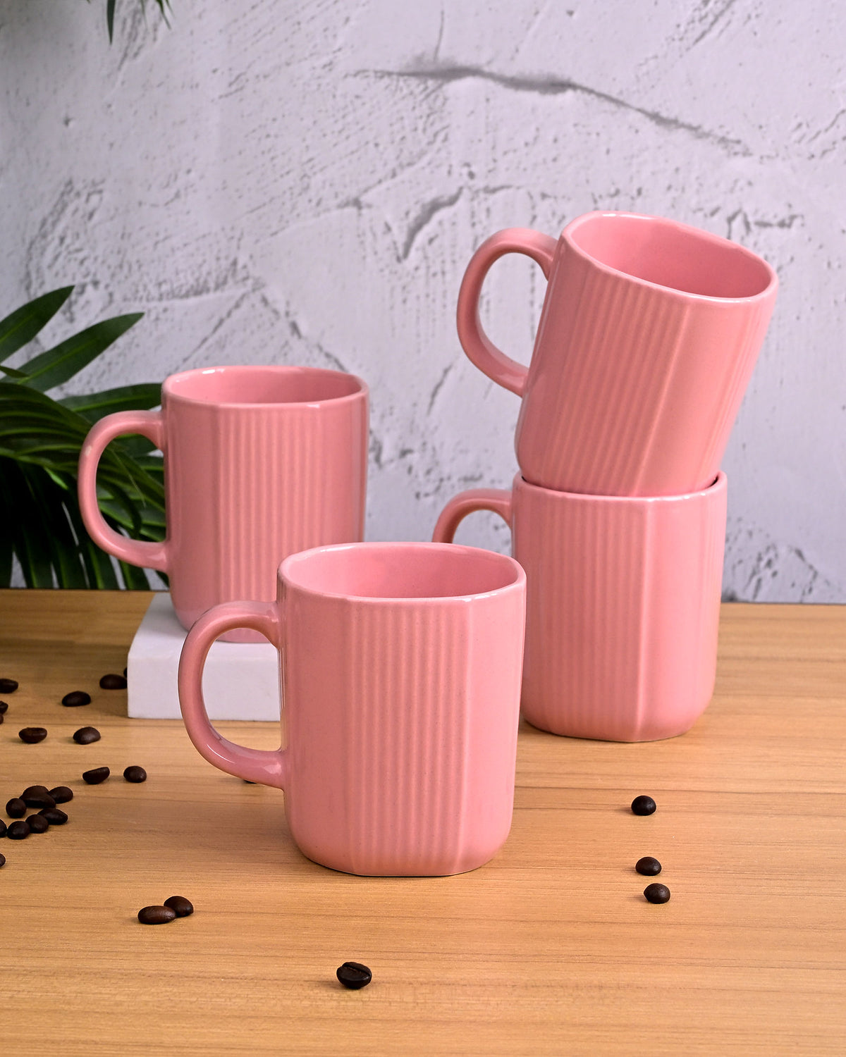 Set of 4 pastel pink ceramic coffee mugs